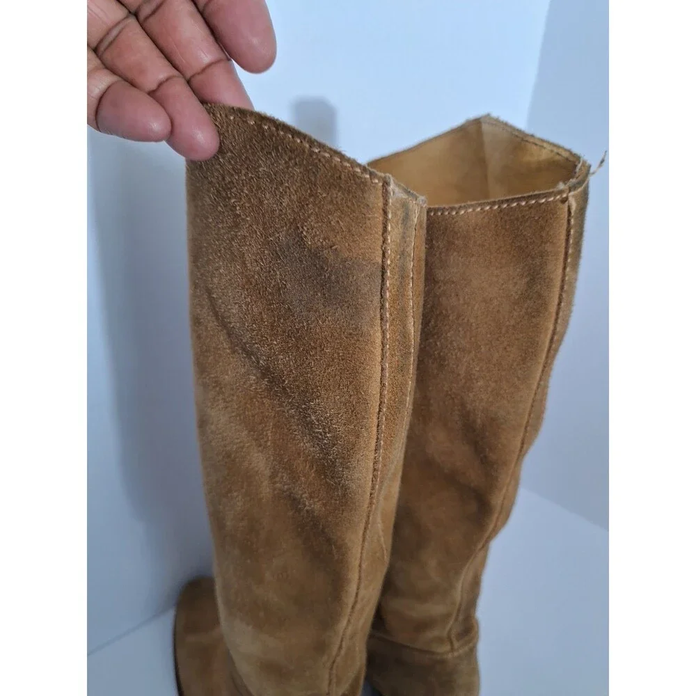 Frye Women's Camel Stacked Heel Suede Leather Knee High Western Boots Sz 6.5M